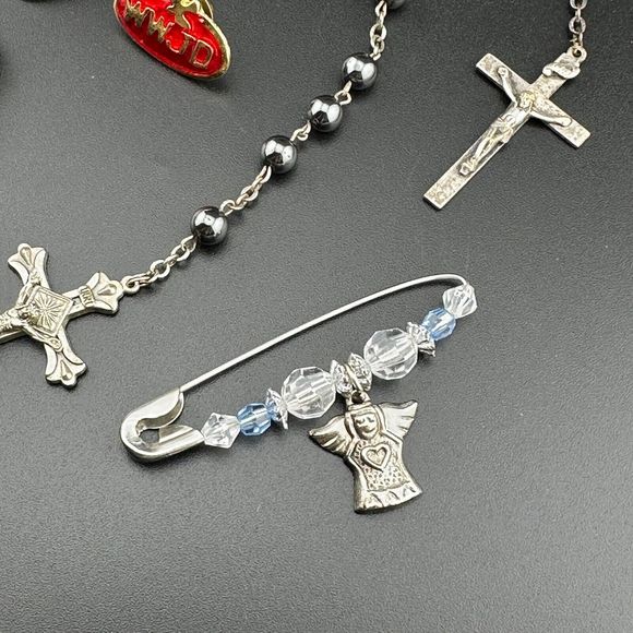 Lot Mix Christian Religious Catholic Faith Rosary Pins Jewelry Vintage to Now - Picture 10 of 12